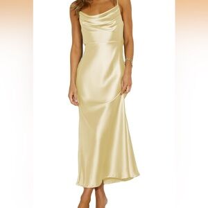 Butter Yellow Satin Midi Dress - Size Medium